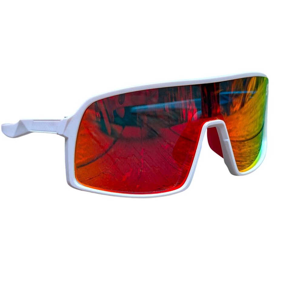 White Frame Mirrored Lens Sport Sunglasses